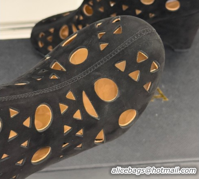 Sumptuous Alaia Openwork Suede Wedge Ankle Boots 2026 AL102906 Black