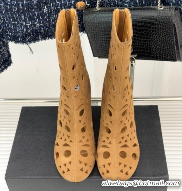 Purchase Alaia Openwork Suede Wedge Ankle Boots 2026 AL102906 Yellow