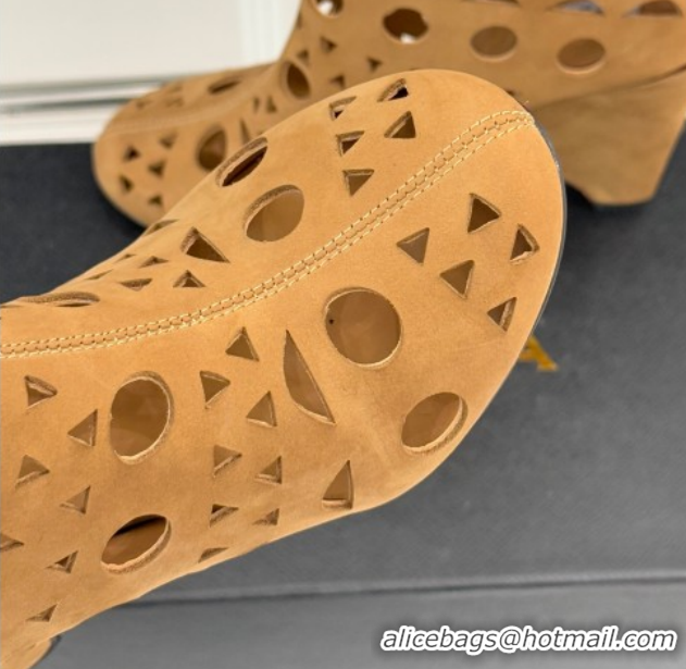 Purchase Alaia Openwork Suede Wedge Ankle Boots 2026 AL102906 Yellow