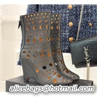 Good Looking Alaia Openwork Calf Leather Wedge Ankle Boots 2026 AL102906 Black
