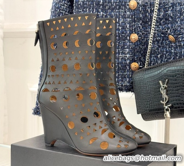 Good Looking Alaia Openwork Calf Leather Wedge Ankle Boots 2026 AL102906 Black