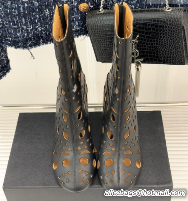 Good Looking Alaia Openwork Calf Leather Wedge Ankle Boots 2026 AL102906 Black