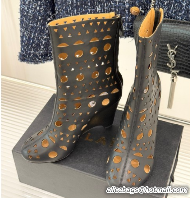 Good Looking Alaia Openwork Calf Leather Wedge Ankle Boots 2026 AL102906 Black