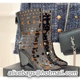 Sophisticated Alaia Openwork Pendant Leather Wedge Ankle Boots 2026 AL102906 Black