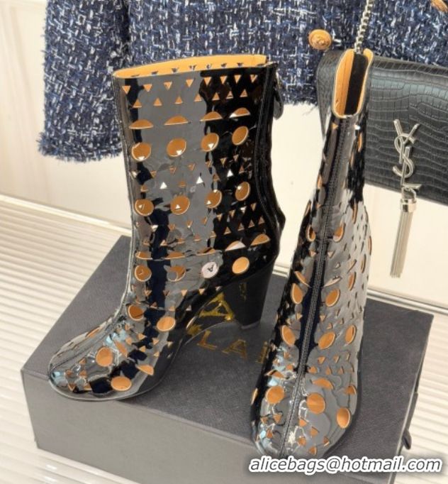 Sophisticated Alaia Openwork Pendant Leather Wedge Ankle Boots 2026 AL102906 Black