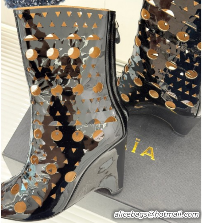Sophisticated Alaia Openwork Pendant Leather Wedge Ankle Boots 2026 AL102906 Black