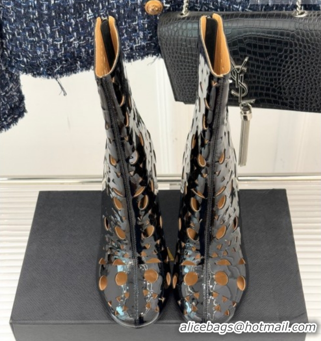 Sophisticated Alaia Openwork Pendant Leather Wedge Ankle Boots 2026 AL102906 Black