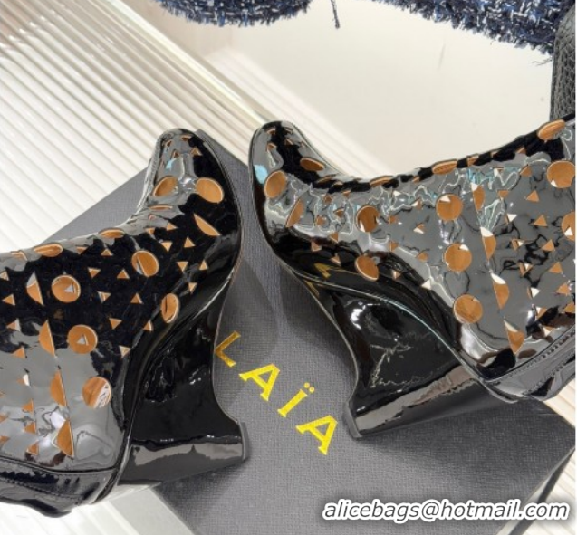 Sophisticated Alaia Openwork Pendant Leather Wedge Ankle Boots 2026 AL102906 Black