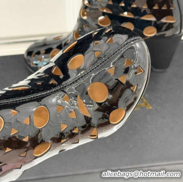 Sophisticated Alaia Openwork Pendant Leather Wedge Ankle Boots 2026 AL102906 Black