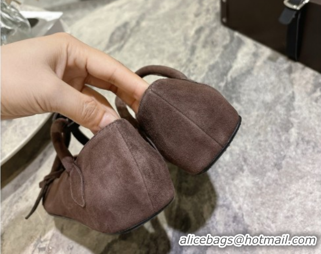 Duplicate Alaia Le Teckel Ballet Flats in Suede with Cross Strap 2026 AL102907 Brown