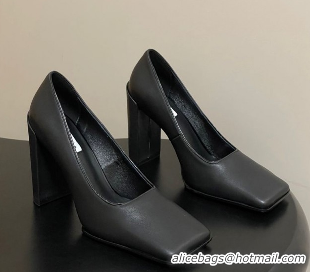 Luxurious Alaia Square Pumps 10cm in Calf Leather 2026 AL102908 Black
