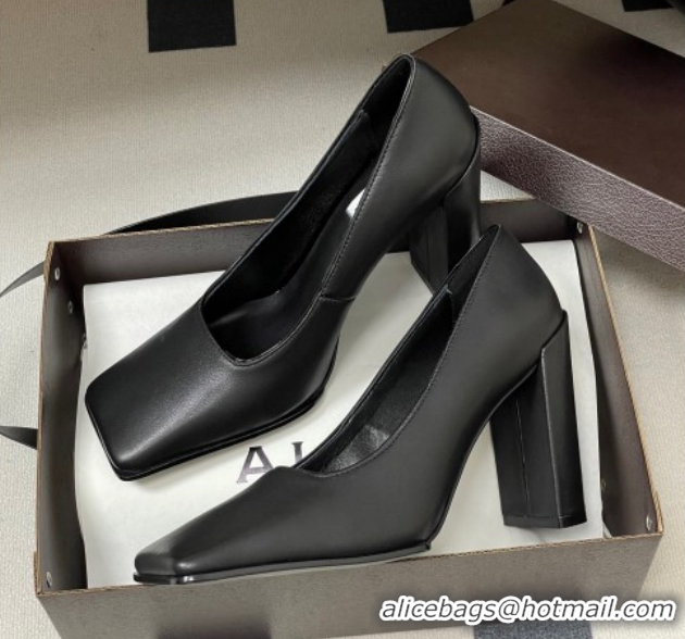 Luxurious Alaia Square Pumps 10cm in Calf Leather 2026 AL102908 Black