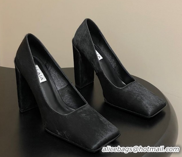 Best Product Alaia Square Pumps 10cm in Haircalf Black 2026 AL102908 1029132