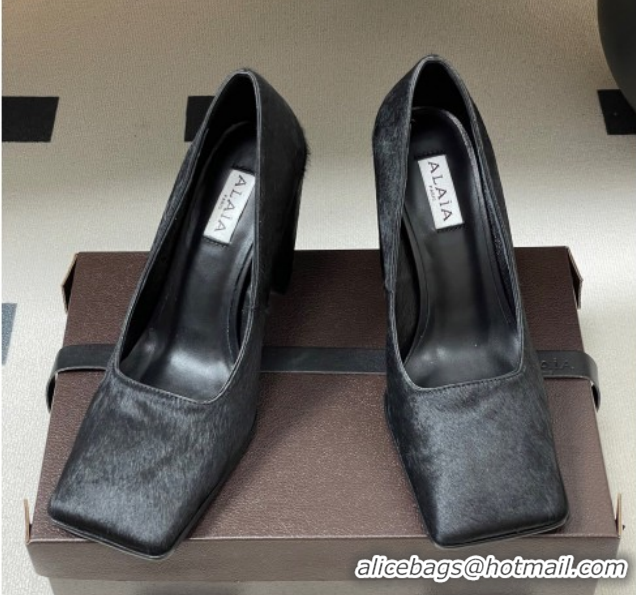 Best Product Alaia Square Pumps 10cm in Haircalf Black 2026 AL102908 1029132