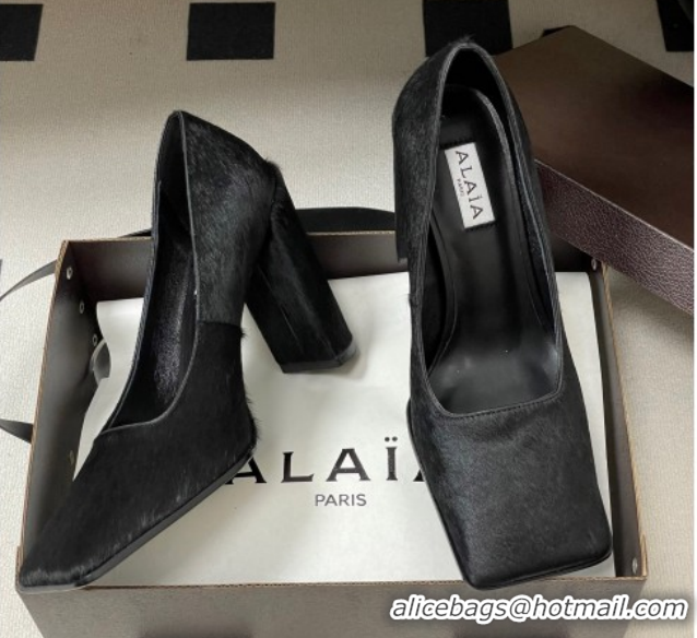 Best Product Alaia Square Pumps 10cm in Haircalf Black 2026 AL102908 1029132