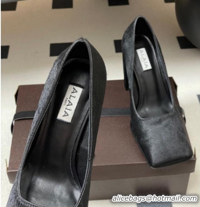 Best Product Alaia Square Pumps 10cm in Haircalf Black 2026 AL102908 1029132