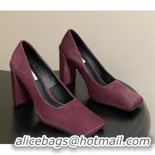Good Quality Alaia Square Pumps 10cm in Haircalf Burgundy AL102908 1029133