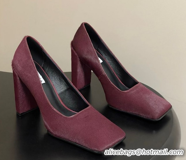 Good Quality Alaia Square Pumps 10cm in Haircalf Burgundy AL102908 1029133
