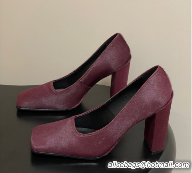 Good Quality Alaia Square Pumps 10cm in Haircalf Burgundy AL102908 1029133