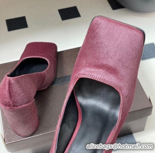 Good Quality Alaia Square Pumps 10cm in Haircalf Burgundy AL102908 1029133
