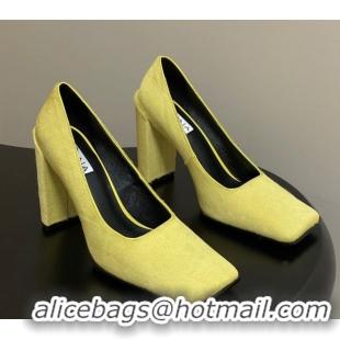 Grade Quality Alaia Square Pumps 10cm in Haircalf Yellow AL102908 1029134