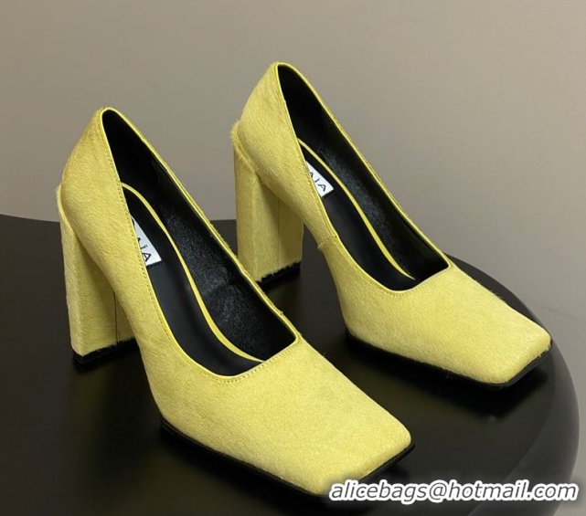 Grade Quality Alaia Square Pumps 10cm in Haircalf Yellow AL102908 1029134