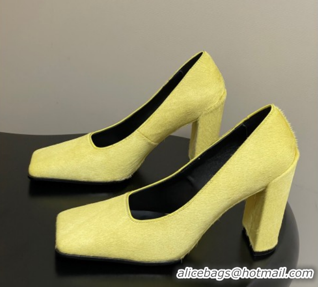 Grade Quality Alaia Square Pumps 10cm in Haircalf Yellow AL102908 1029134