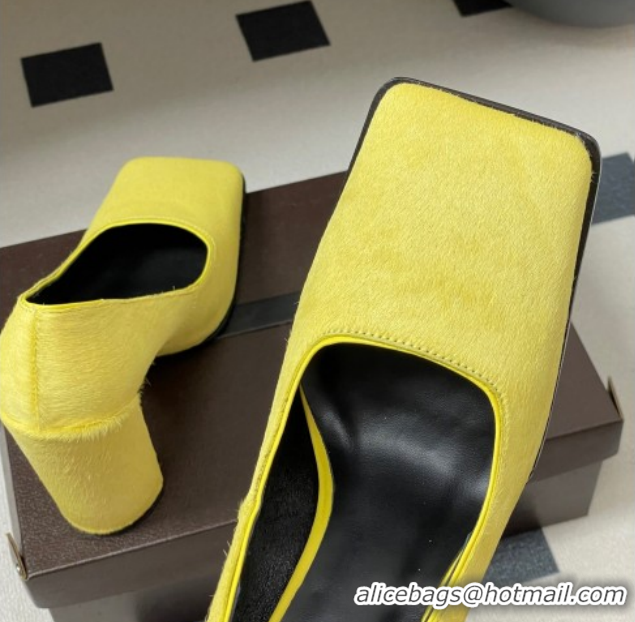 Grade Quality Alaia Square Pumps 10cm in Haircalf Yellow AL102908 1029134