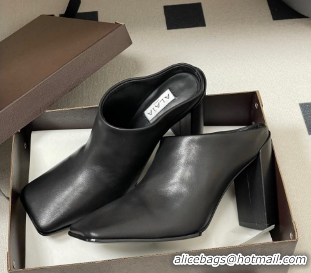 Perfect Alaia Square Mules 10cm in Calf Leather Black AL102908 1029135
