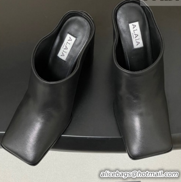 Perfect Alaia Square Mules 10cm in Calf Leather Black AL102908 1029135