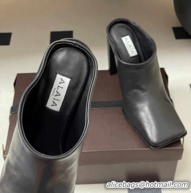 Perfect Alaia Square Mules 10cm in Calf Leather Black AL102908 1029135