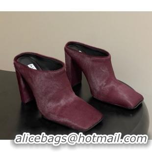 Good Quality Alaia Square Mules 10cm in Haircalf Burgundy AL102908 1029136