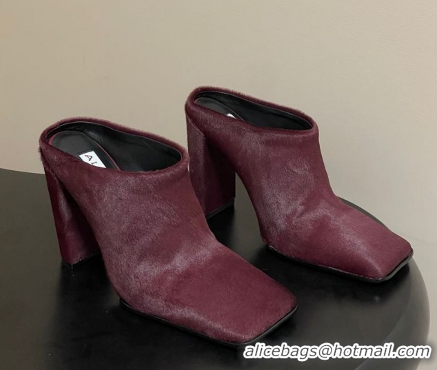 Good Quality Alaia Square Mules 10cm in Haircalf Burgundy AL102908 1029136