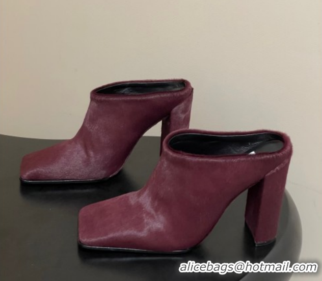 Good Quality Alaia Square Mules 10cm in Haircalf Burgundy AL102908 1029136
