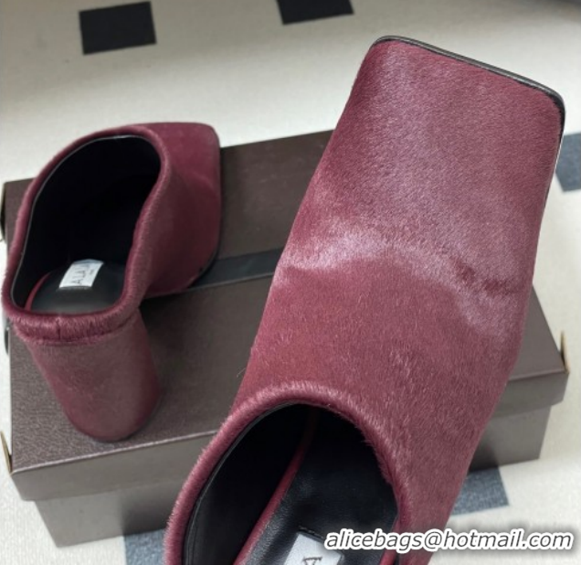 Good Quality Alaia Square Mules 10cm in Haircalf Burgundy AL102908 1029136