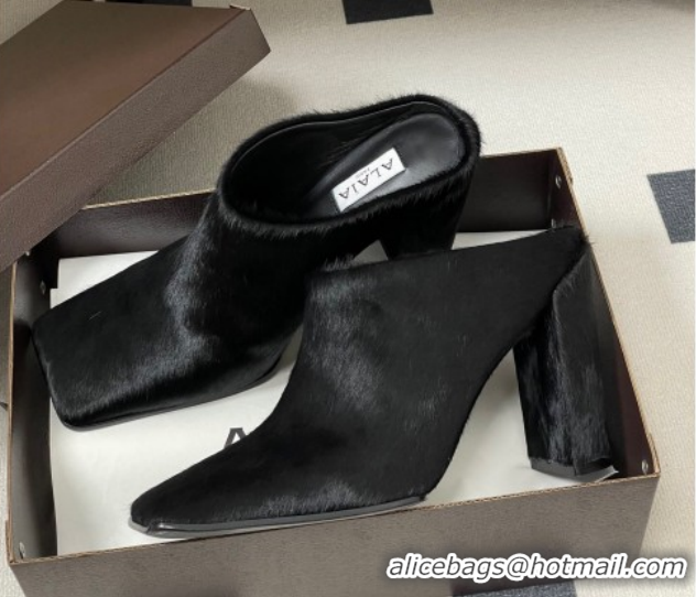 Unique Style Alaia Square Mules 10cm in Haircalf Black 2026 AL102908 1029137