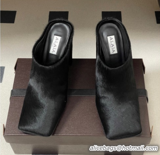 Unique Style Alaia Square Mules 10cm in Haircalf Black 2026 AL102908 1029137
