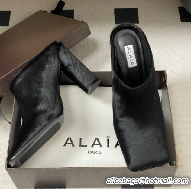 Unique Style Alaia Square Mules 10cm in Haircalf Black 2026 AL102908 1029137