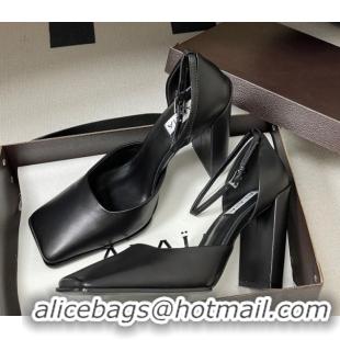 Best Grade Alaia Square D'Orsay Mary Janes Pumps 10cm in Calf Leather Black 2026 AL102909 1029138