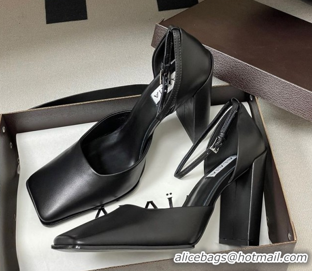 Best Grade Alaia Square D'Orsay Mary Janes Pumps 10cm in Calf Leather Black 2026 AL102909 1029138