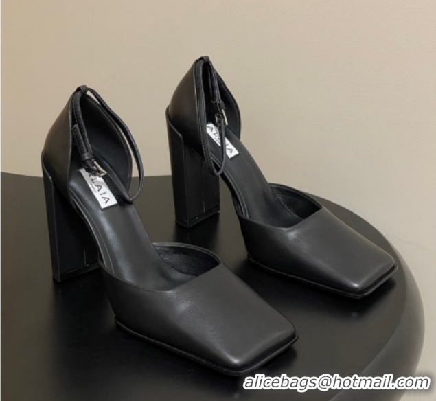 Best Grade Alaia Square D'Orsay Mary Janes Pumps 10cm in Calf Leather Black 2026 AL102909 1029138