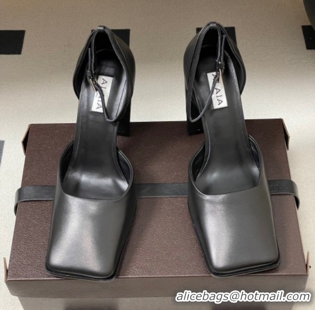 Best Grade Alaia Square D'Orsay Mary Janes Pumps 10cm in Calf Leather Black 2026 AL102909 1029138