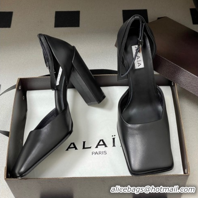 Best Grade Alaia Square D'Orsay Mary Janes Pumps 10cm in Calf Leather Black 2026 AL102909 1029138