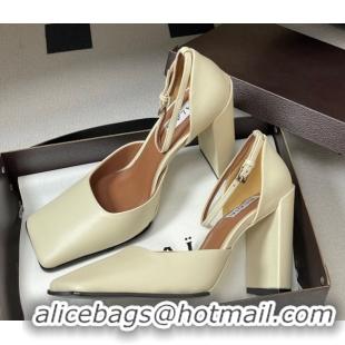 Buy Luxury Alaia Square D'Orsay Mary Janes Pumps 10cm in Calf Leather White 2026 AL102909 1029139