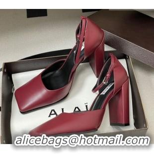 Pretty Style Alaia Square D'Orsay Mary Janes Pumps 10cm in Calf Leather Red 2026 AL102909 1029140