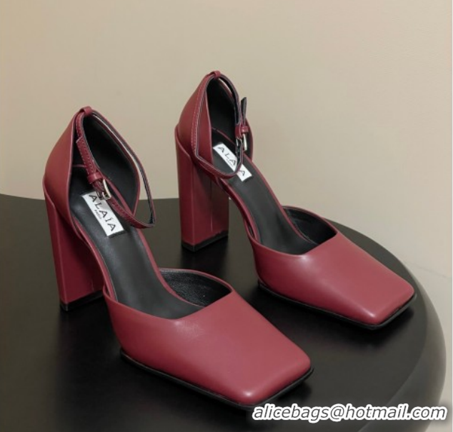 Pretty Style Alaia Square D'Orsay Mary Janes Pumps 10cm in Calf Leather Red 2026 AL102909 1029140