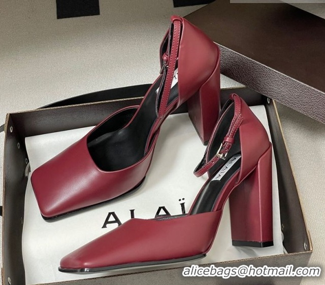 Pretty Style Alaia Square D'Orsay Mary Janes Pumps 10cm in Calf Leather Red 2026 AL102909 1029140