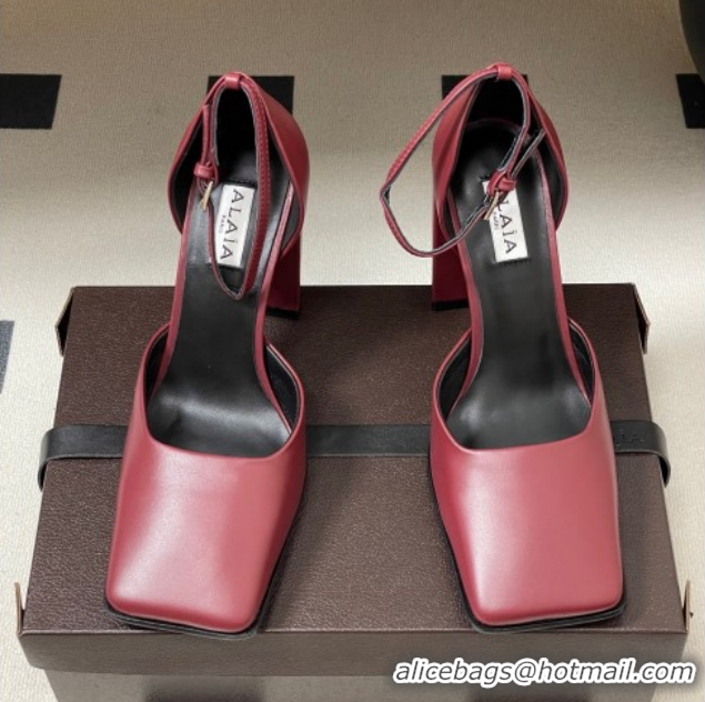 Pretty Style Alaia Square D'Orsay Mary Janes Pumps 10cm in Calf Leather Red 2026 AL102909 1029140