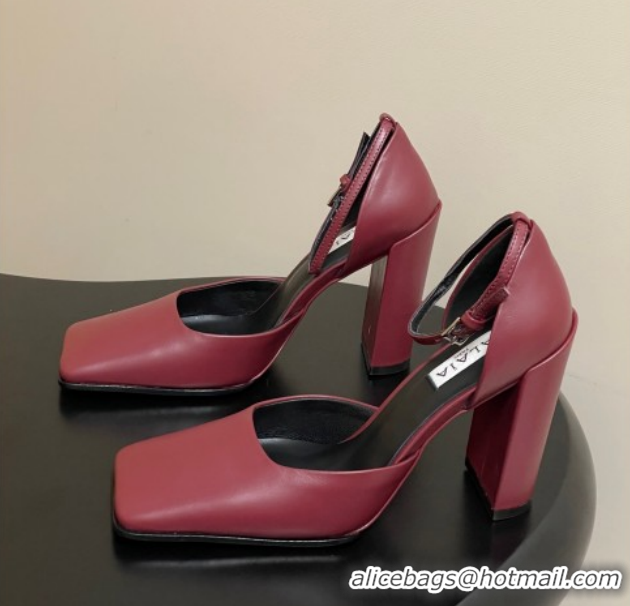 Pretty Style Alaia Square D'Orsay Mary Janes Pumps 10cm in Calf Leather Red 2026 AL102909 1029140