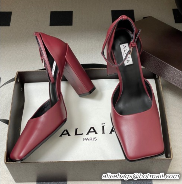 Pretty Style Alaia Square D'Orsay Mary Janes Pumps 10cm in Calf Leather Red 2026 AL102909 1029140